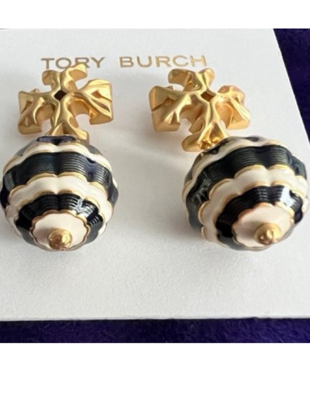 Tory Burch Black, White and Gold Siesta Roxanne Small Drop ‘n Dangle Earrings - Picture 3 of 4
